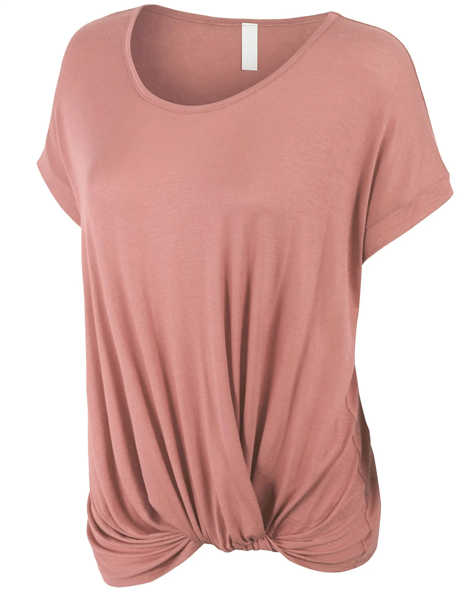 Solid Basic Boatneck Dolman Top with Knot on Hemline