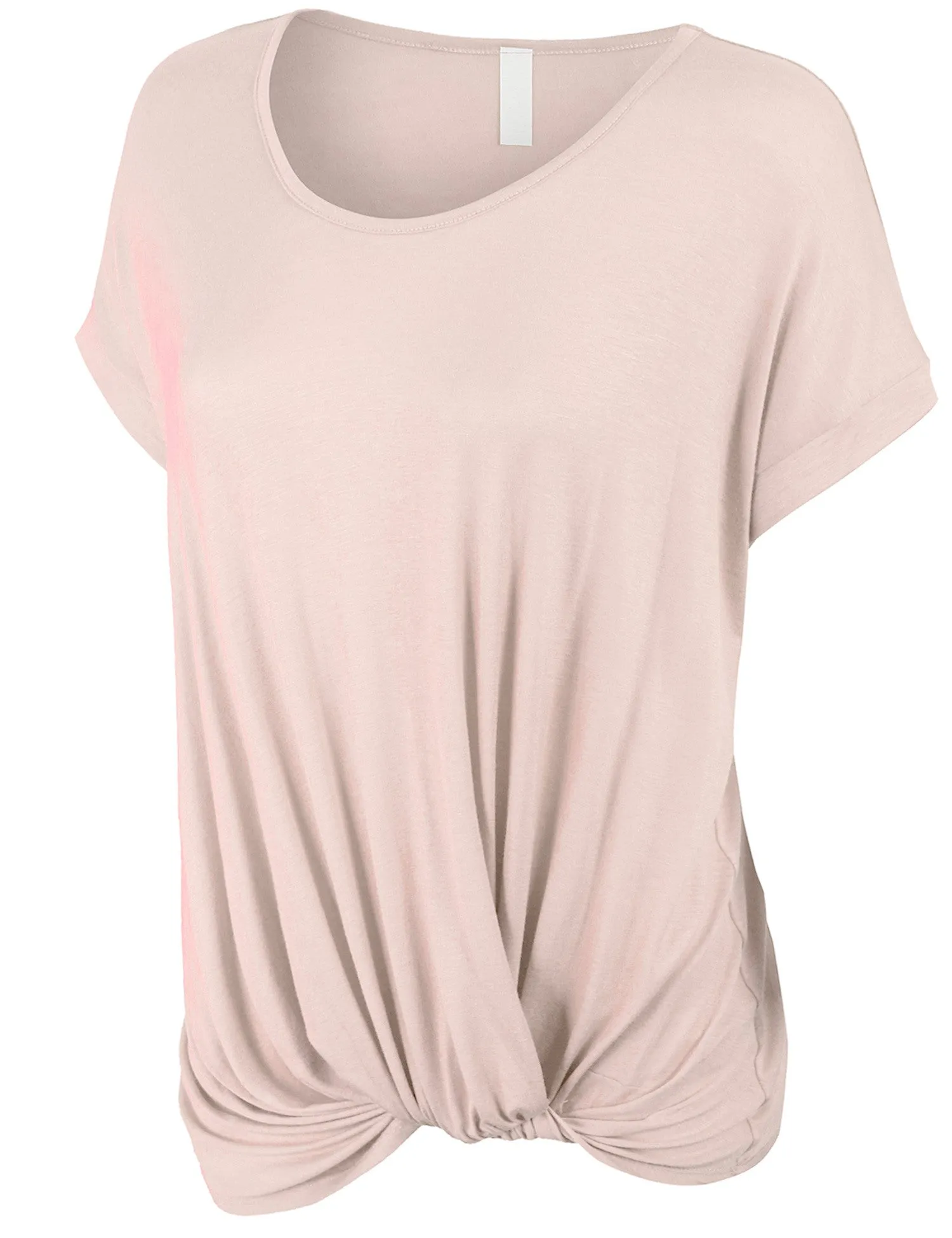 Solid Basic Boatneck Dolman Top with Knot on Hemline