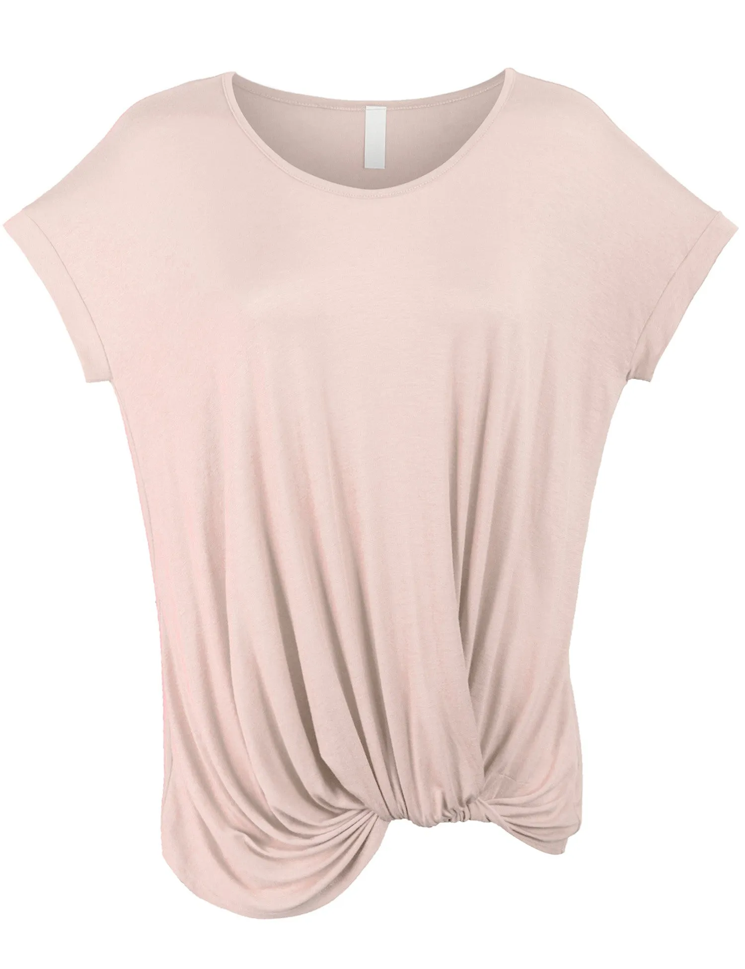 Solid Basic Boatneck Dolman Top with Knot on Hemline