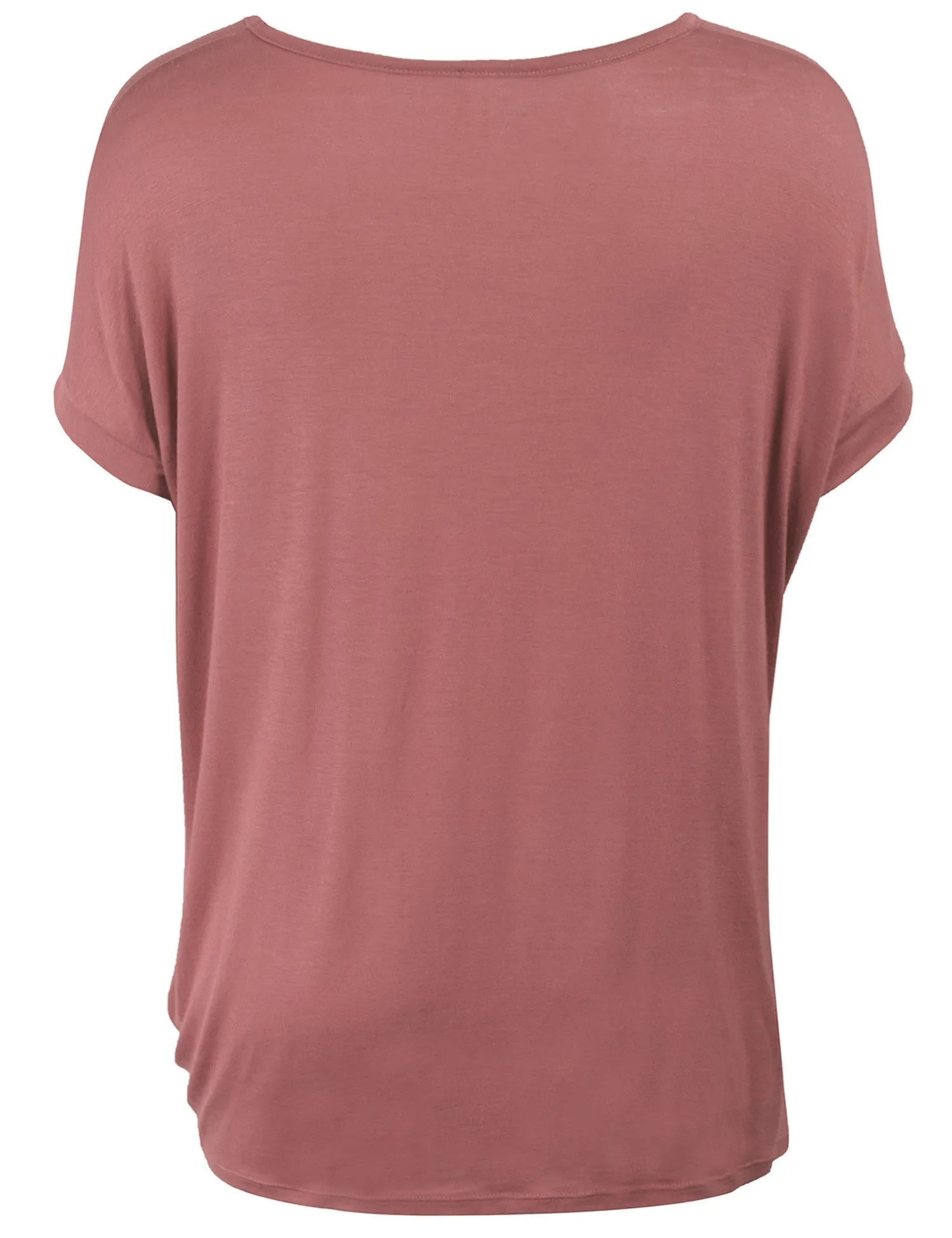 Solid Basic Boatneck Dolman Top with Knot on Hemline