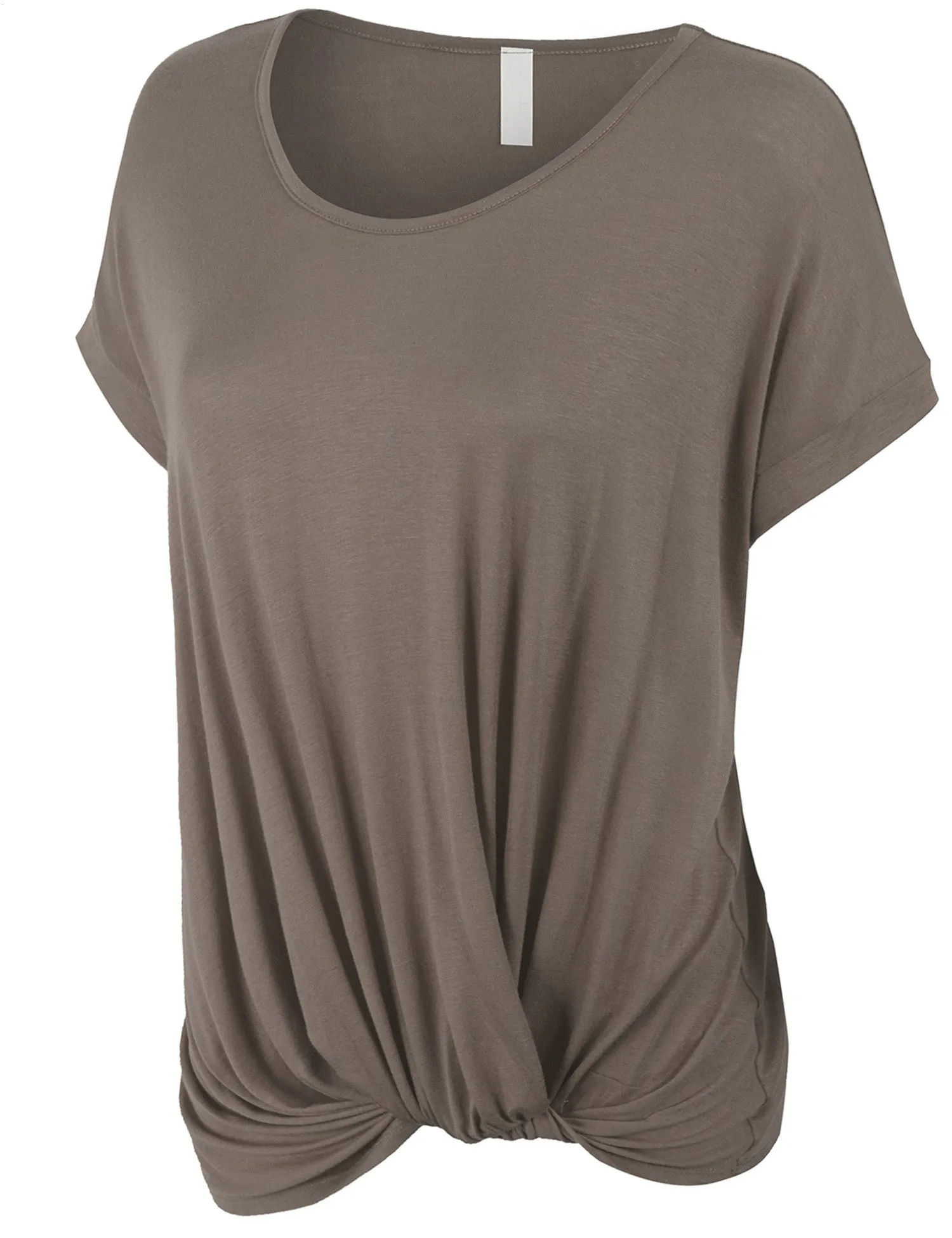 Solid Basic Boatneck Dolman Top with Knot on Hemline