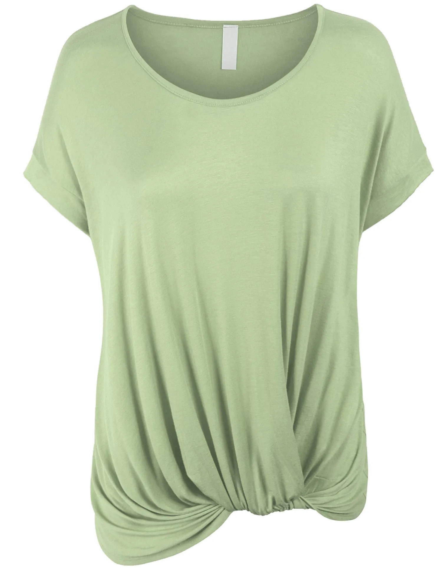 Solid Basic Boatneck Dolman Top with Knot on Hemline