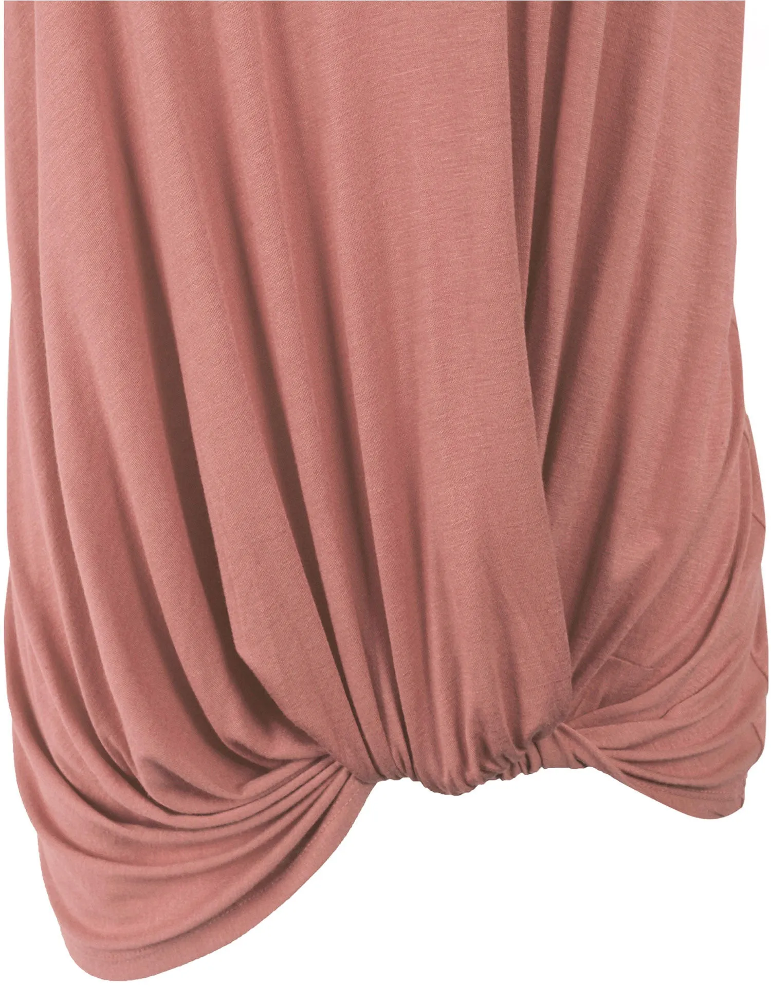 Solid Basic Boatneck Dolman Top with Knot on Hemline