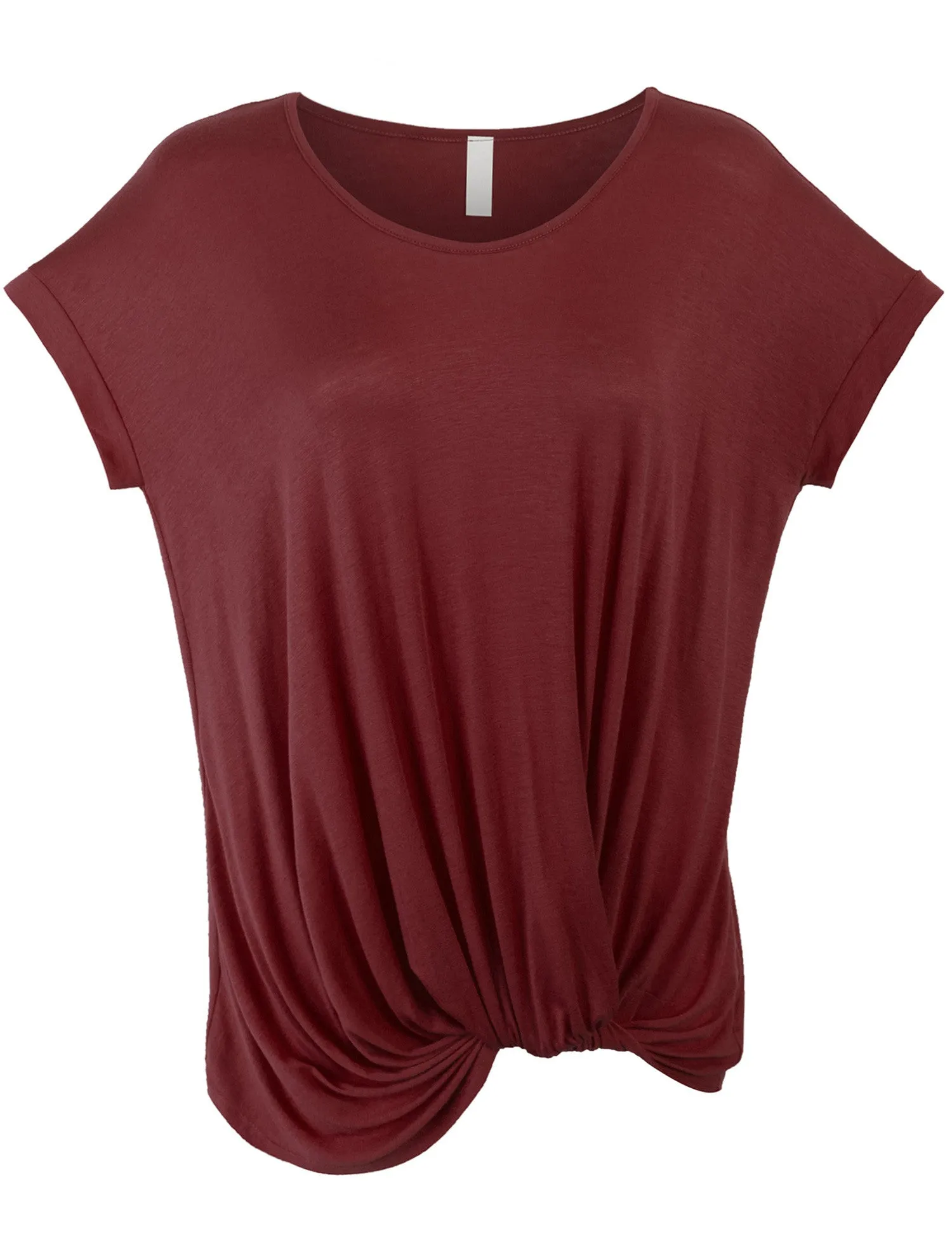 Solid Basic Boatneck Dolman Top with Knot on Hemline