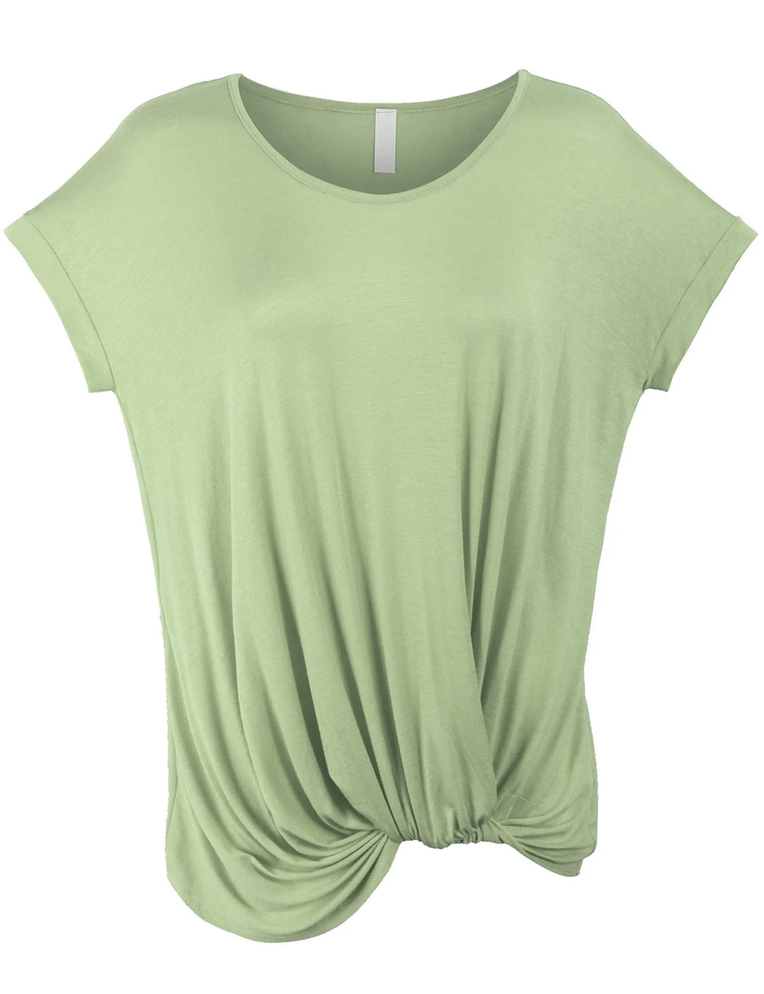 Solid Basic Boatneck Dolman Top with Knot on Hemline