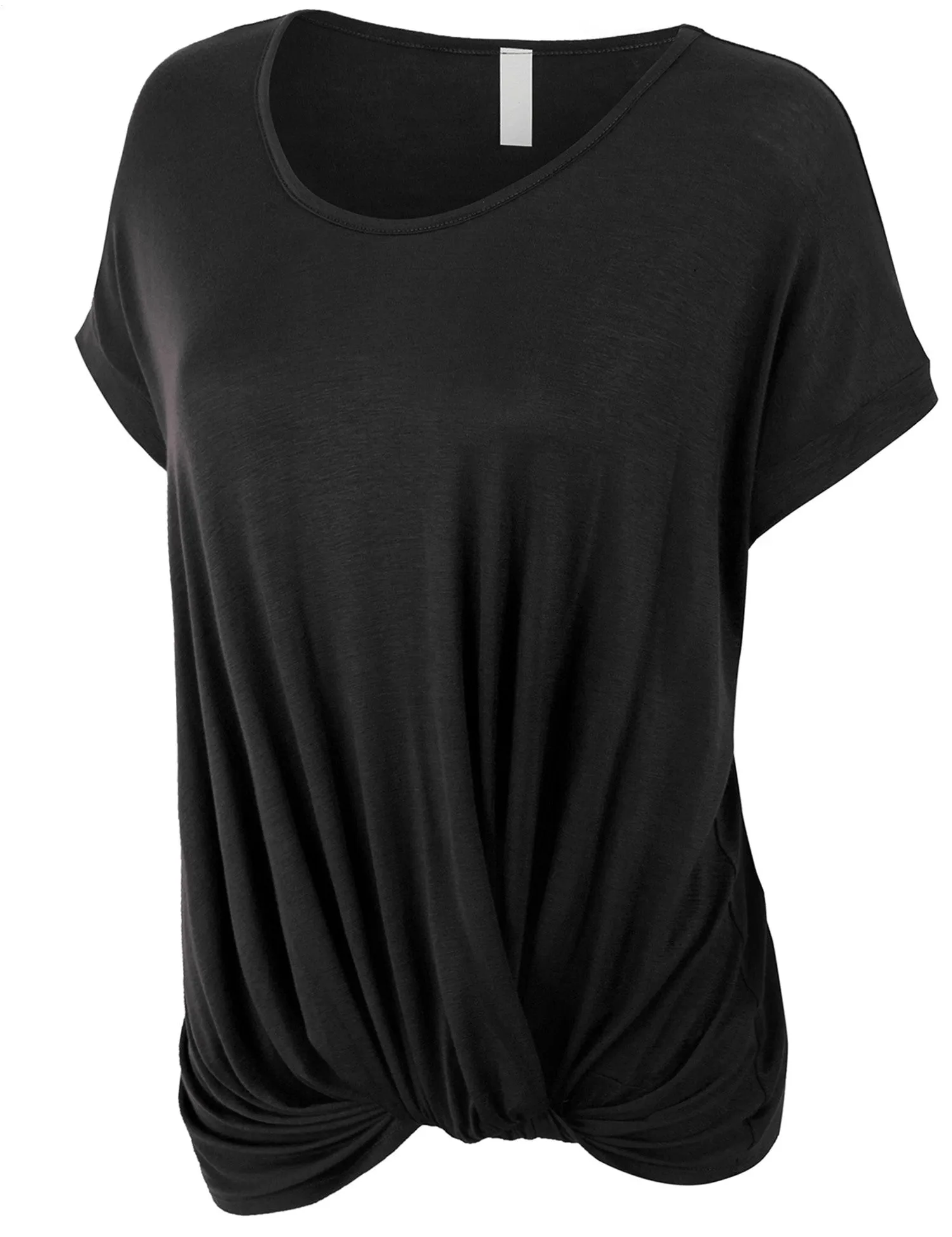 Solid Basic Boatneck Dolman Top with Knot on Hemline