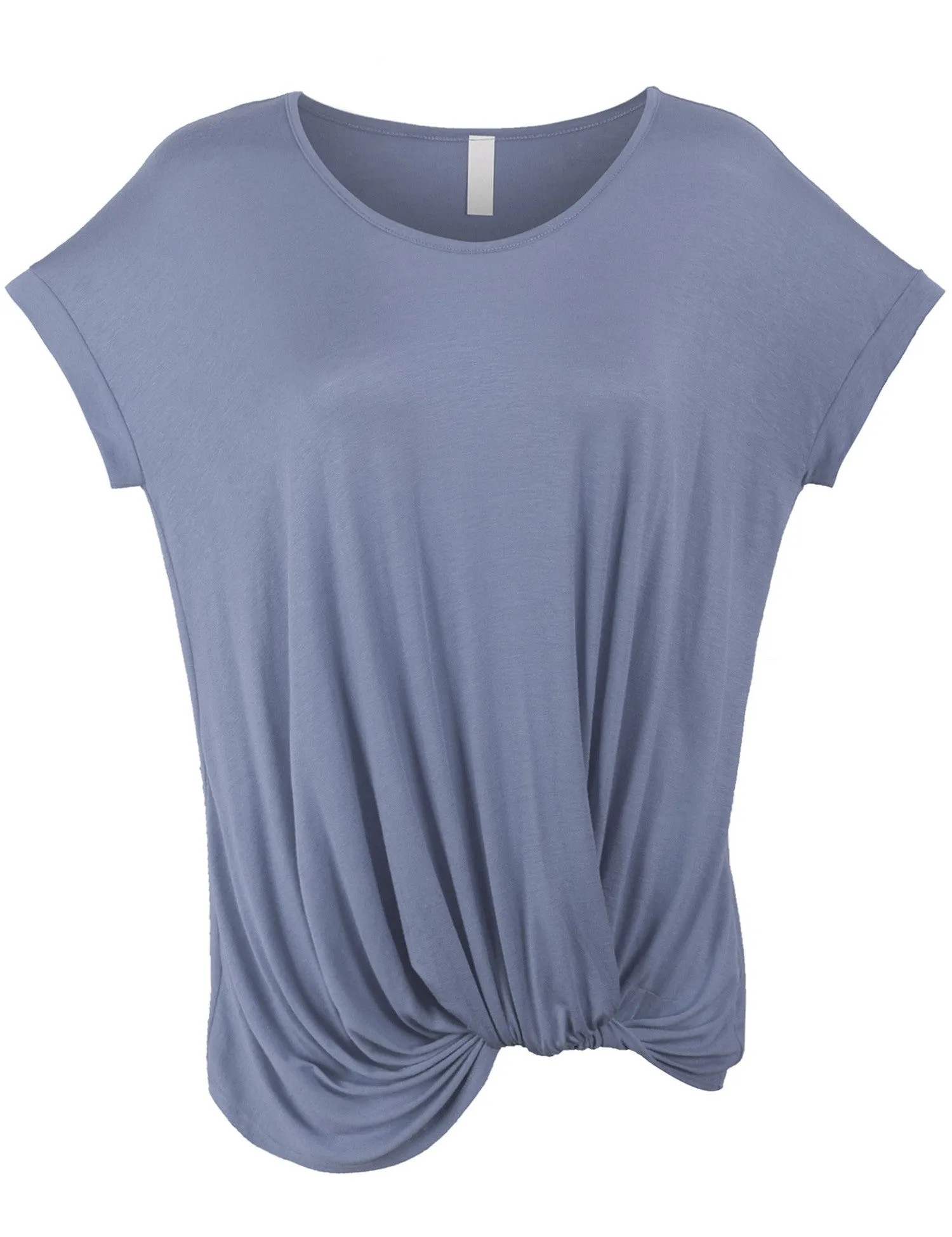 Solid Basic Boatneck Dolman Top with Knot on Hemline