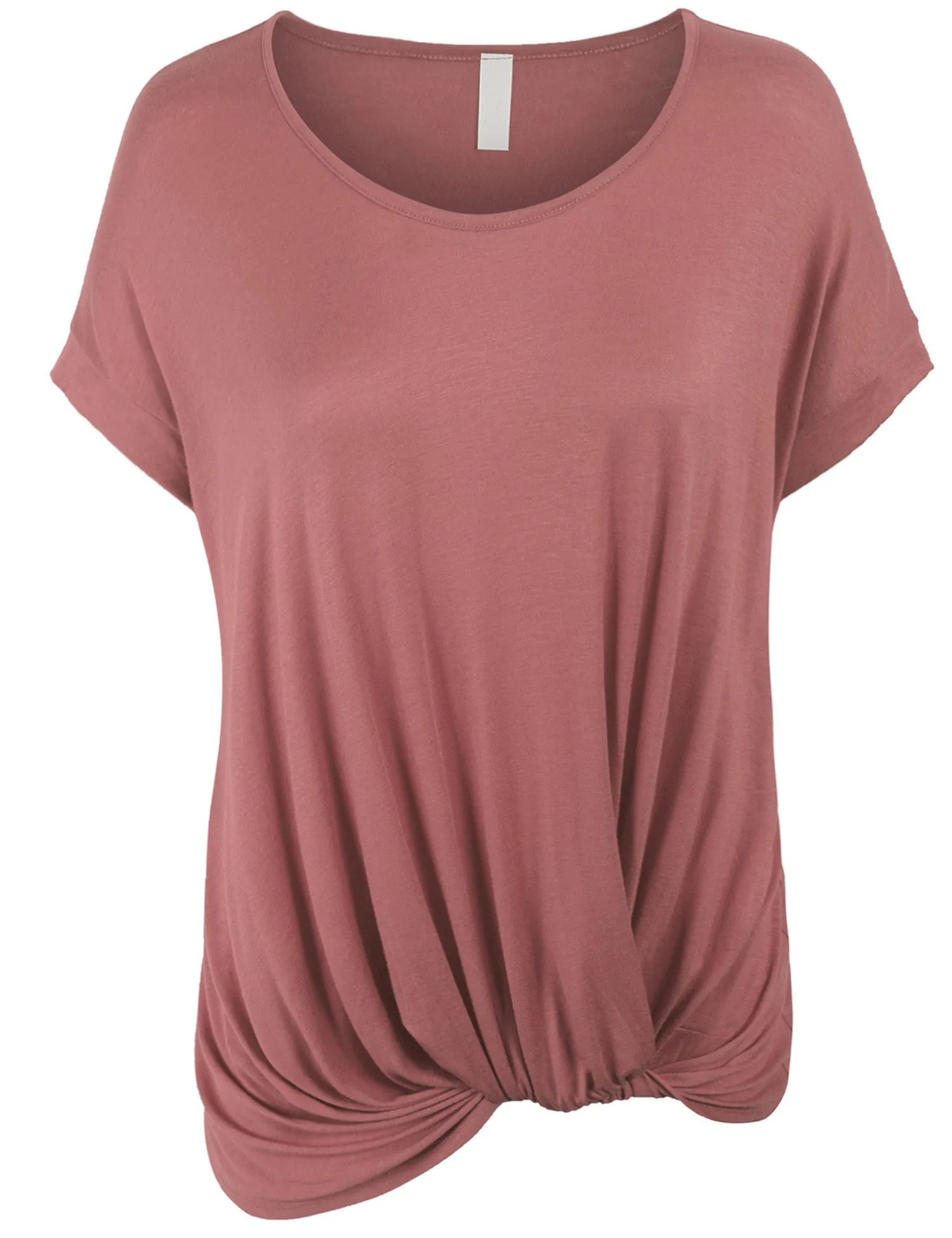 Solid Basic Boatneck Dolman Top with Knot on Hemline