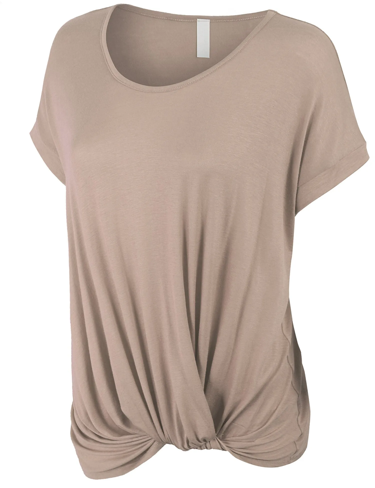 Solid Basic Boatneck Dolman Top with Knot on Hemline