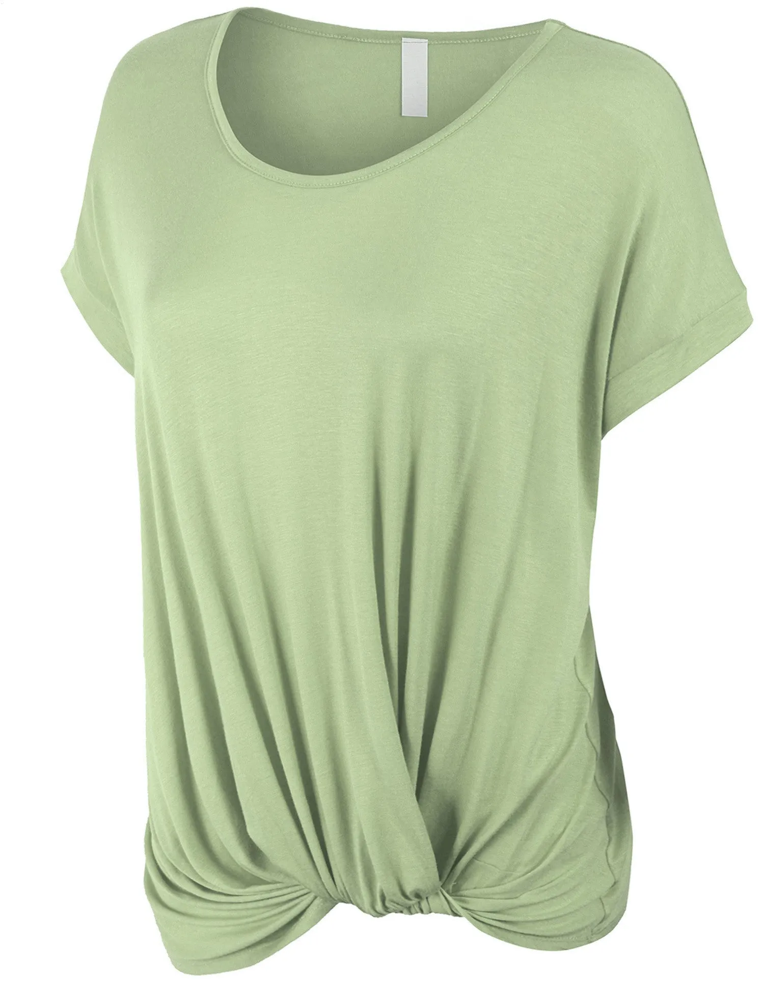 Solid Basic Boatneck Dolman Top with Knot on Hemline