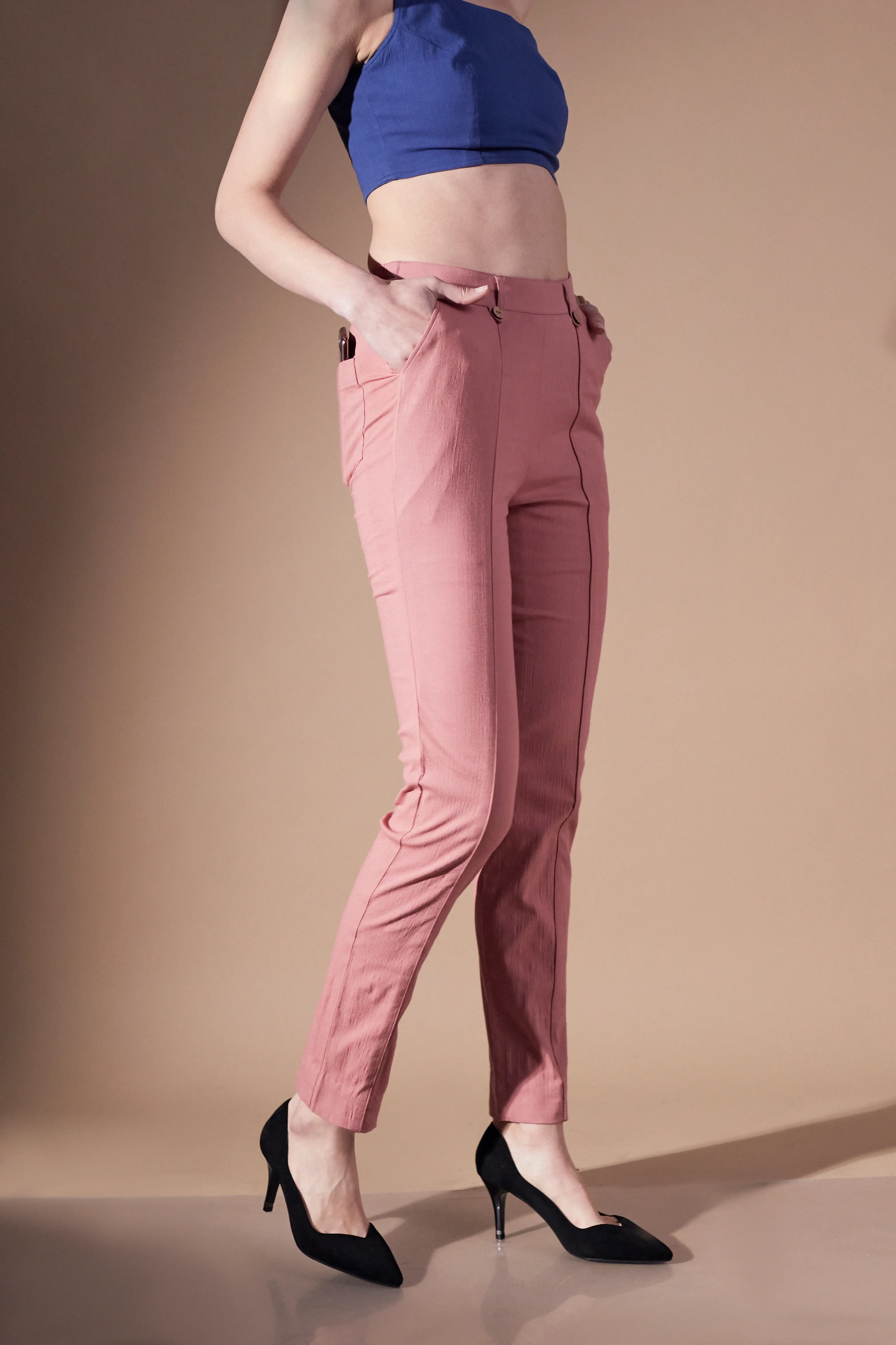 Solid Pink Women's Workwear Pants