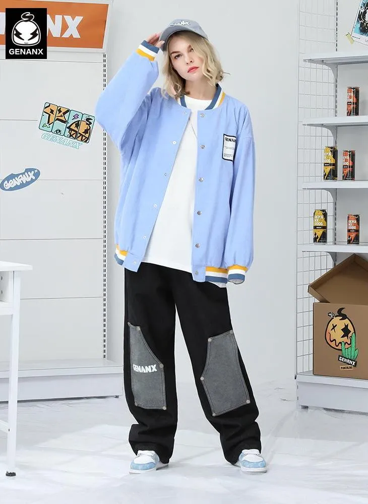 Street Color Block Patchwork Straight Jeans