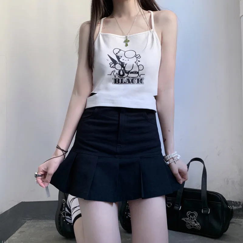 Summer Girl Cute Stylish Black Pink White High Waist Short Skirt