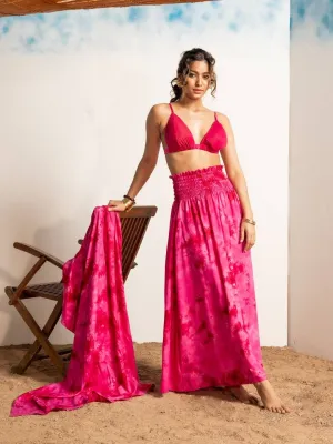 Women pink Tie & Dye Beachwear Skirt Set