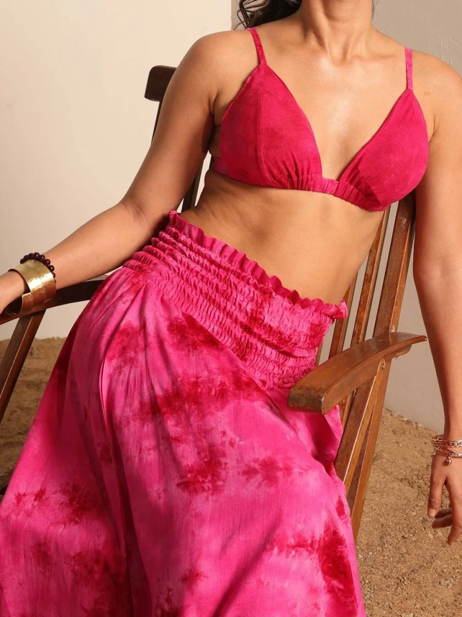 Women pink Tie & Dye Beachwear Skirt Set