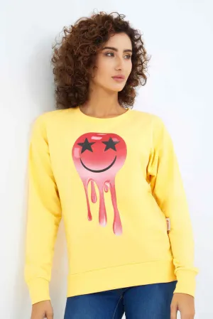 Women Yellow Emoji Printed Sweatshirt