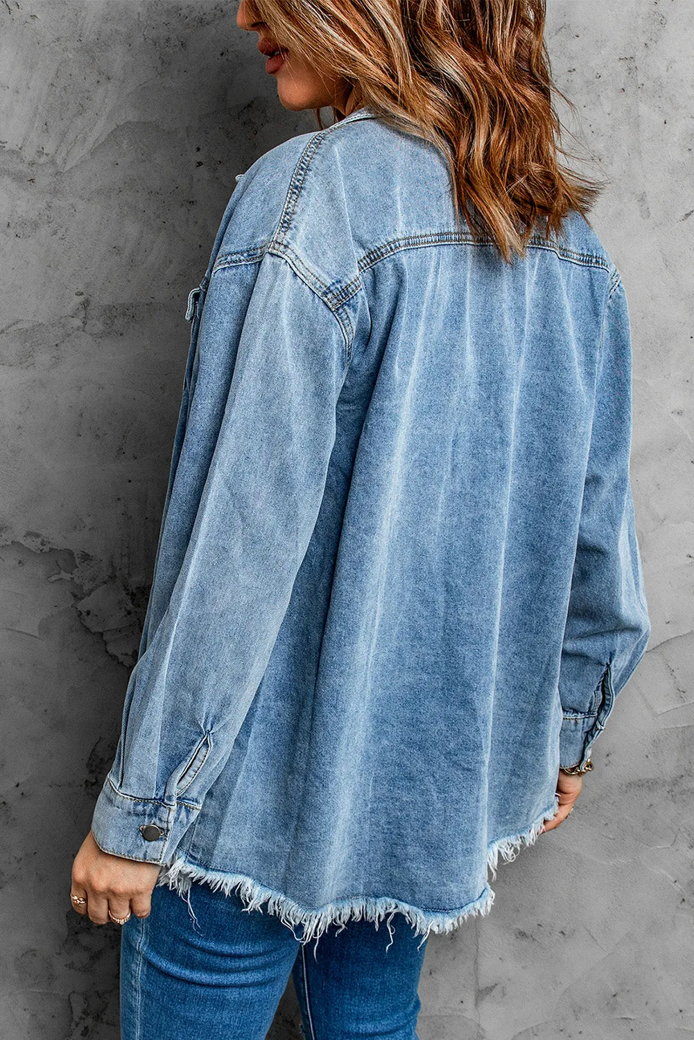 Women’s Oversized Shacket Pocket Long Boyfriend Raw Hem Button Jacket