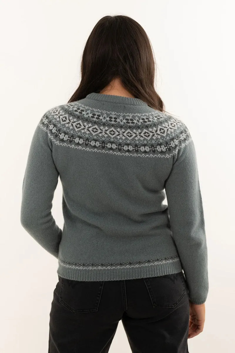 Womens soft lambswool fair isle jumper Cairngorm yoke - Sage Green