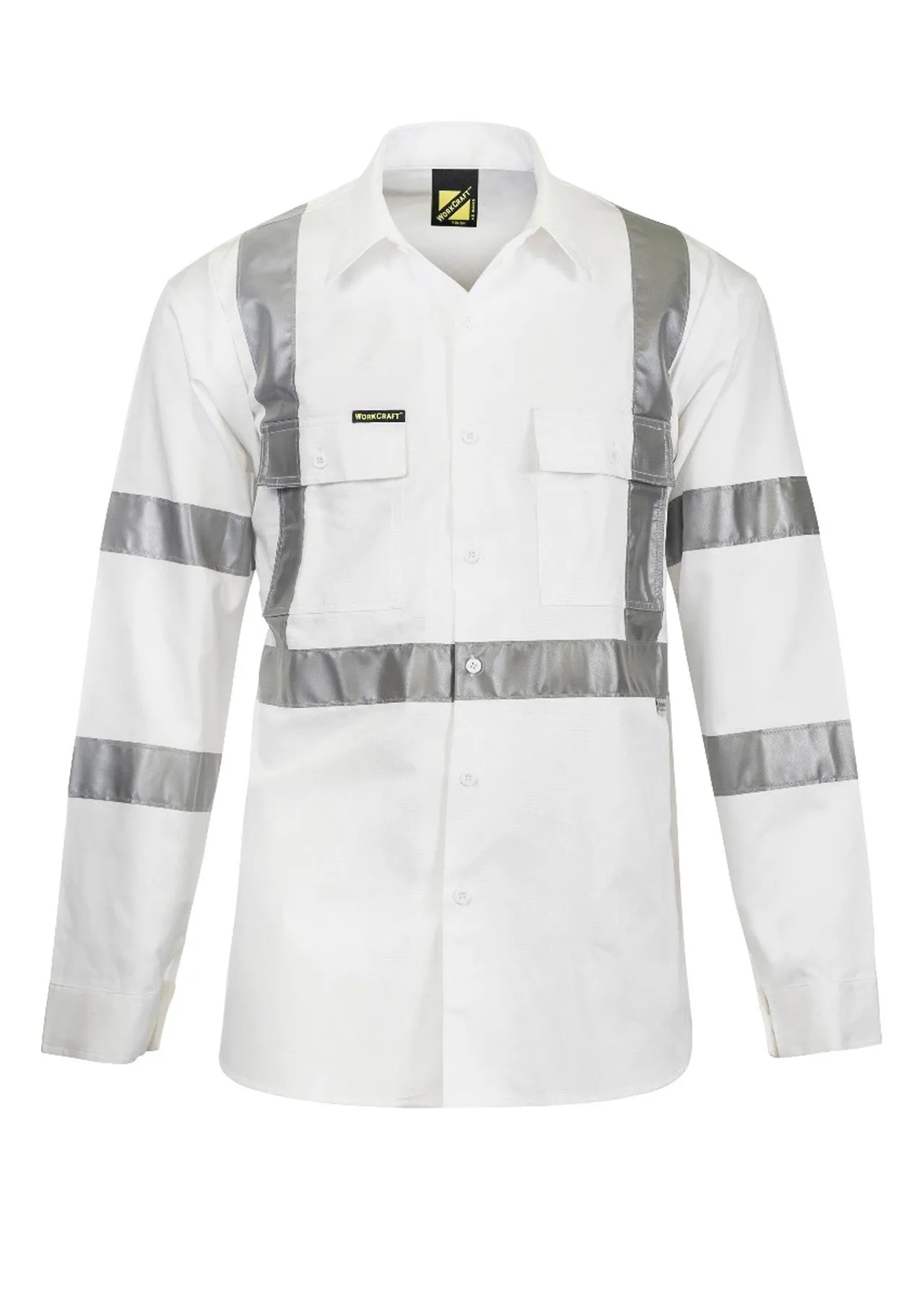 WS3222 HI VIS LONG SLEEVE COTTON DRILL REFLECTIVE SHIRT WITH X PATTERN