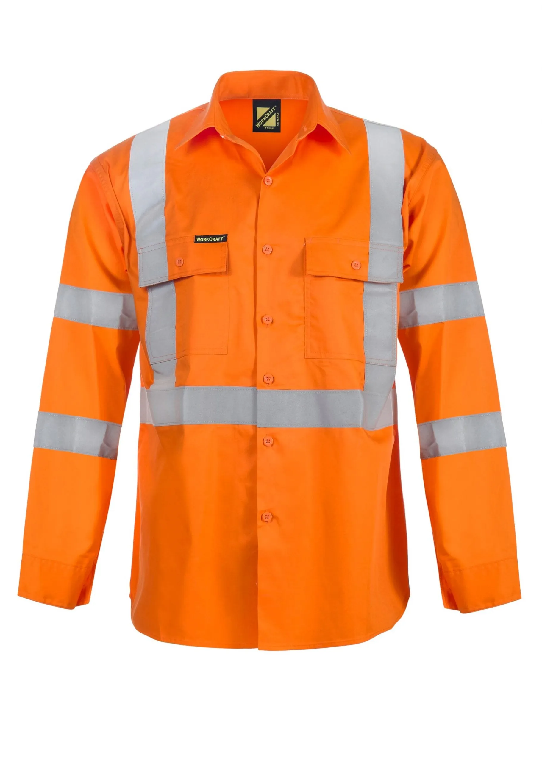 WS3222 HI VIS LONG SLEEVE COTTON DRILL REFLECTIVE SHIRT WITH X PATTERN