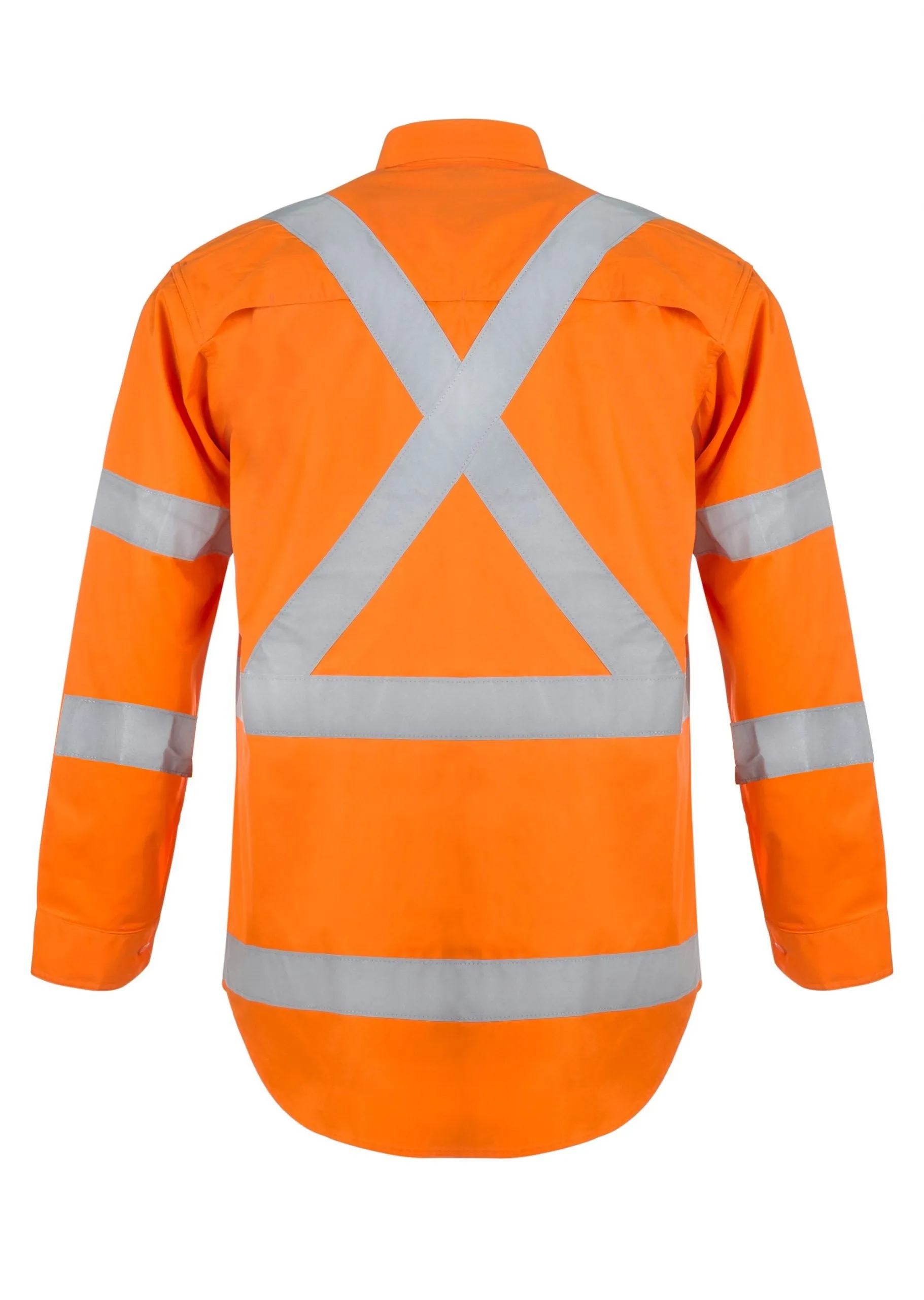 WS3222 HI VIS LONG SLEEVE COTTON DRILL REFLECTIVE SHIRT WITH X PATTERN