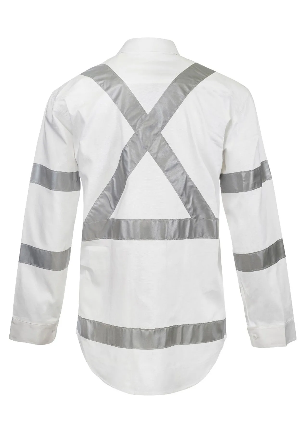 WS3222 HI VIS LONG SLEEVE COTTON DRILL REFLECTIVE SHIRT WITH X PATTERN